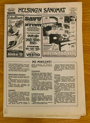 Erikoisuus! Hesarin minilehti 14.3.1980