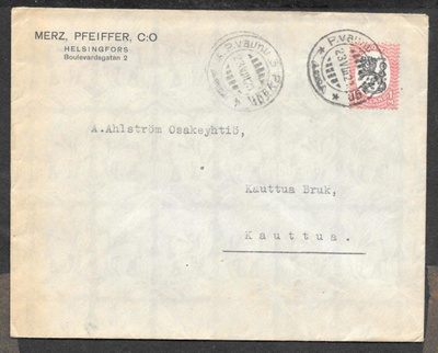 Postilähetys - Saarinen 1mk (LAPE 74) Postivaunu 3 23.8.1921