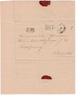 1869 kirje Oulusta Vaasaan