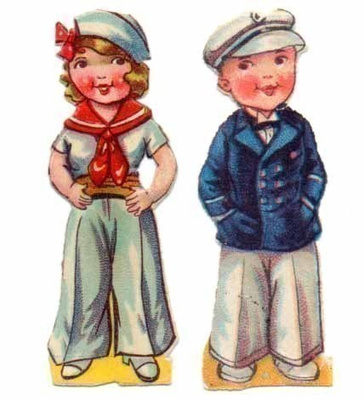 Z&M / Merimiesasuinen tyttö ja poika. 1930-40-l.