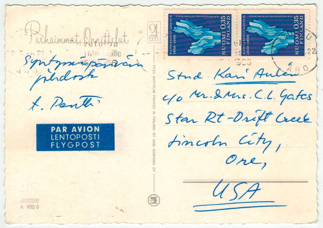 1966 kansakoulu pari lentokortti USAhan