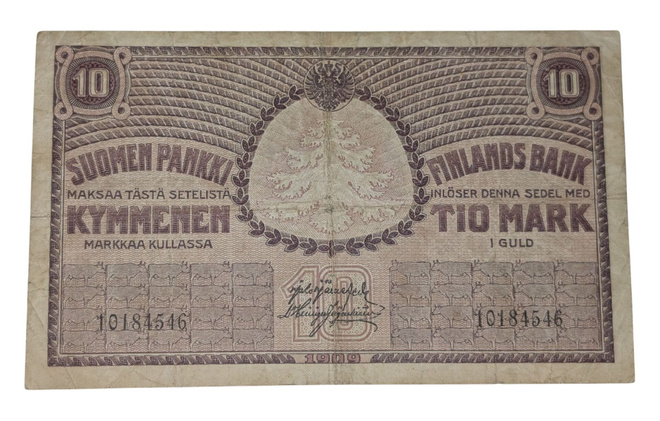 10 Markkaa 1909 10184546 (Tasavalta, 8 numeroa) SNY 141.2