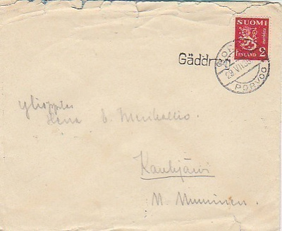 1938, Kirje Porvoo, rivileima Gäddrag