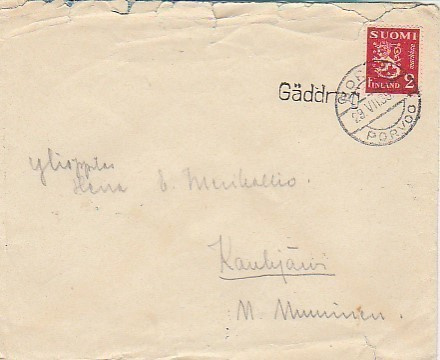 1938, Kirje Porvoo, rivileima Gäddrag