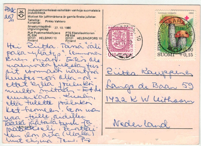 1980 PR 80p ym postikortti Hollantiin