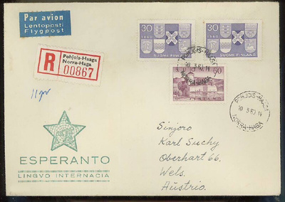 1960 kaupungit 2 kpl + 60 Olavinlinna R-lentokirje Itävaltaa