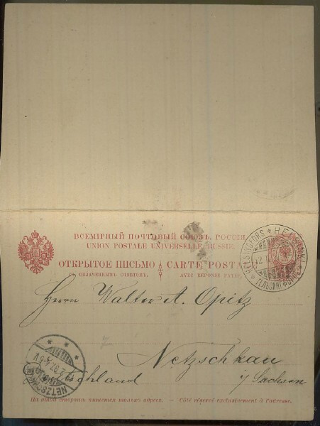 1891 4 + 4 kop ehiökortti Saksaan