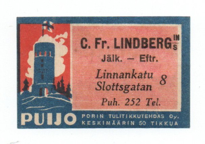Porin Tulitikkutehdas C. Fr. LINDBERG Puijo.