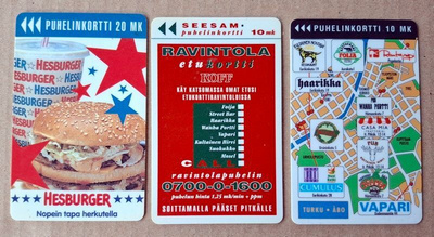 TURKU vanhat ravintola aiheiset puhelinkortit 3 kpl