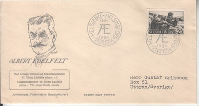 FDC 1954 A Edefeld jakobstad filatelister.
