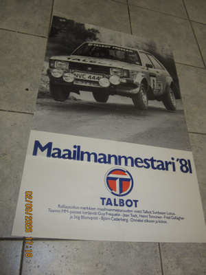 Talbot Maailmanmestari ’81 -rallijuliste / Henri Toivonen