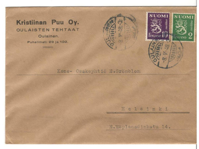 Oulainen ,  v. 1948  firmakuori kotiseutukeräilijälle