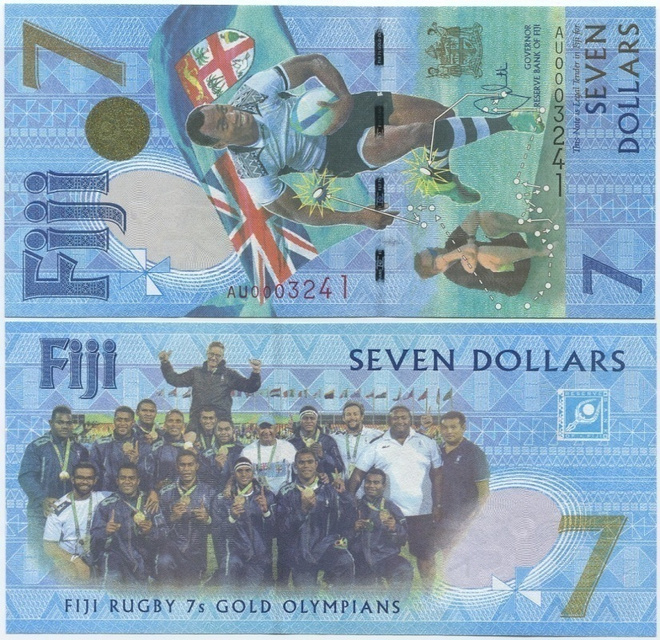 Fiji Fidzi 7 Dollars 2016 (2017) UNC, Rugby 7s Gold Comm.