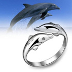 80 .. Fashion Sterling Silver Double Delfin .. Sormus - pikkukuva 1