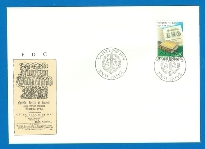 FDC – Vuoden 1734 laki 6.10.1984, Lape no 948