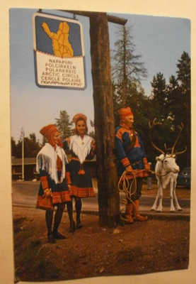 Rovaniemi, Napapiiri,lappilaisia,poro, leima Napapiirin Maja