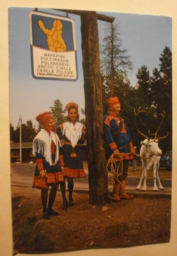Rovaniemi, Napapiiri,lappilaisia,poro, leima Napapiirin Maja