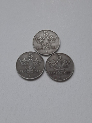 Ruotsi 5 ÖRE 1950, 3kpl