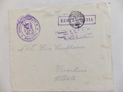 Kuori Kenttäposti Jalkaväkirykmentti 38 Esikunta 8.II.1940
