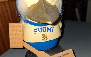 Vanha Fauni Suomi säästölipas mailasta puuttuu osa.