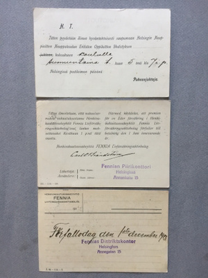 Fennia vakuutus, postikortit 3kpl, 1913