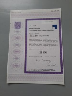 obligaatio Suomen valtio -86 10% 25.000