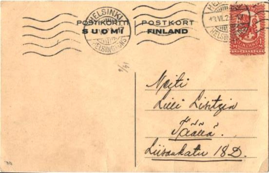 POSTIKORTTI RUNEBERG LAIVALLA HELSNKI- HELSINKI