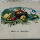 Pääsiäiskortti, tipuja ja munia sekä pajunoksia, kulk 1914 - pikkukuva 1