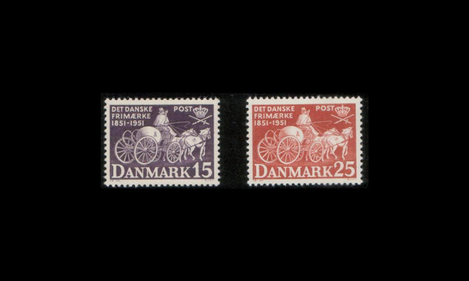 Tanska 326-7 ** Postimerkki 100v (1951)