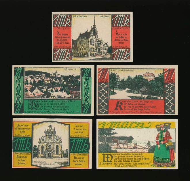 Saksa Notgeld 5 x 1 Mark, Bückeburg 1921