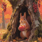 Orava puunkolossa, punainen omena - pikkukuva 1
