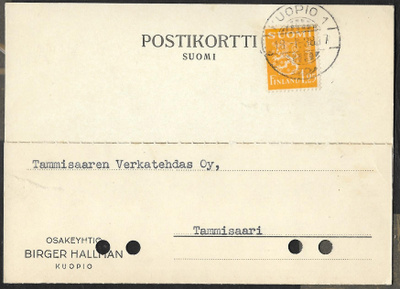 Postil. - Yl.m. 1,25mk (LAPE 177) Kuopio 1 18.1.1938