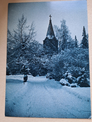 Jyväskylä: kirkkopuisto, kaupunginkirkko talvella, kulk 1982