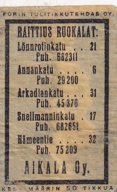 Helsinki, Raittius Ruokalat, Aikala Oy   s20