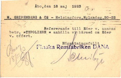 FIRMA JA EHIÖKORTTI TURKU FINSKA REMFARIKEN DANA