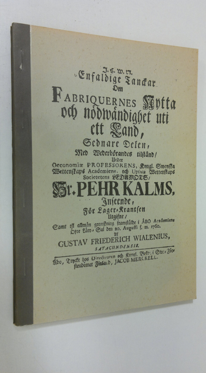 Gustav Friederich Wialenius : Joitakin ajatuksia tehtaitt...