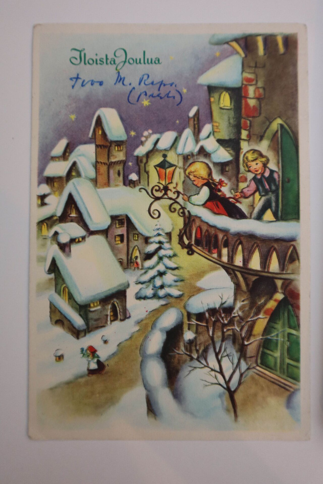 Vanha joulukortti kulkenut