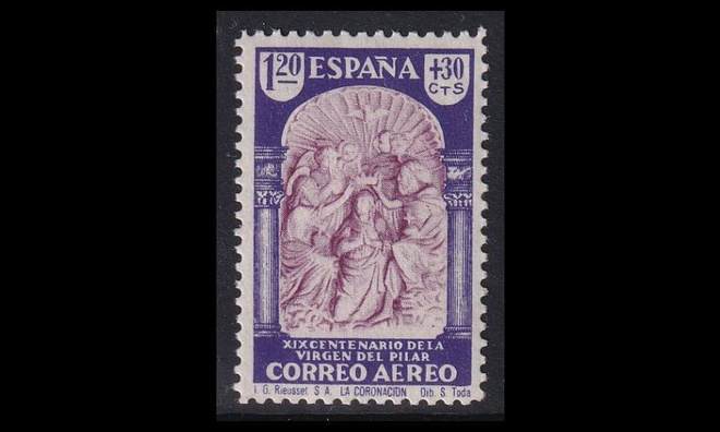 Espanja 879 ** Pilar-basilika lentoposti 1.20+30 C (1940)