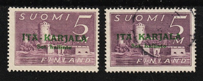 1941 Itä-Karjala 5mk merkki vihreä lisäp. leimattuna ja **