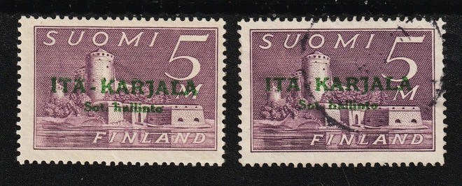 1941 Itä-Karjala 5mk merkki vihreä lisäp. leimattuna ja **