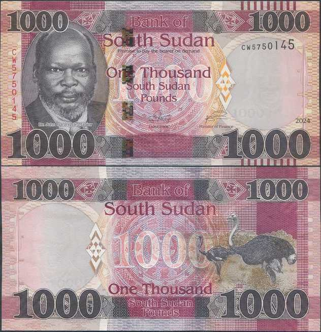 Etelä-Sudan 1000 Pounds 2024 UNC uusi versio