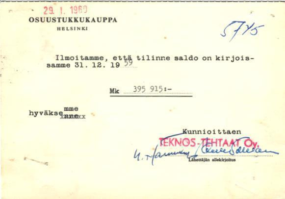 FIRMAKORTTI TEKNOS-TEHTAAT OY PITÄJÄNMÄKI /SOCKENBACKA