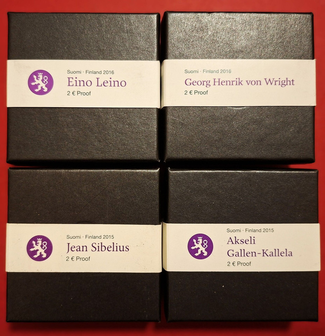 4 x 2 € PROOF: Leino, von Wright, Sibelius ja Gallen-Kallela