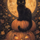 Halloween musta kissa istuu kurpitsojen päällä - pikkukuva 1
