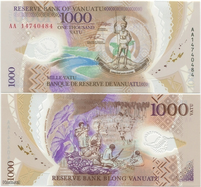Vanuatu 1000 Vatu 2014 UNC Polymer uusi hieno sarja