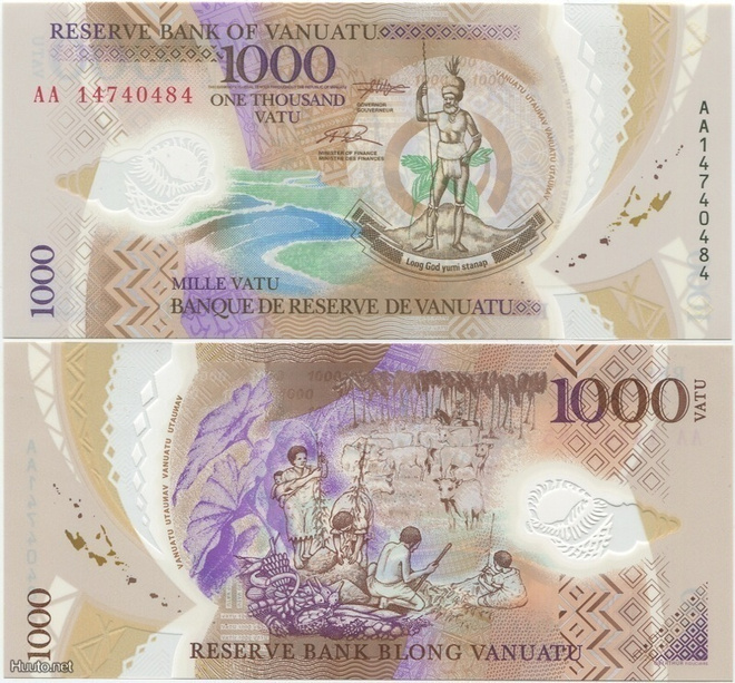 Vanuatu 1000 Vatu 2014 UNC Polymer uusi hieno sarja