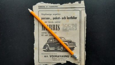 Morris Autojen Lehtimainosleike 1949