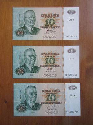 10 mk (1980) x3 Paasikivi Litt. A