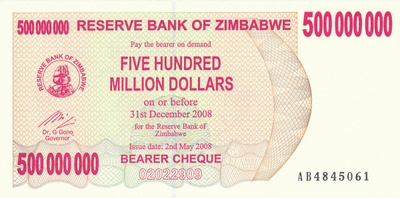Zimbabwe 500.000.000 Dollars 2008 P60 #728