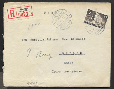 Postil. - Tl.m. 7mk R (LAPE 267) Porgå 8.8.1944